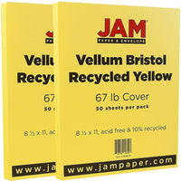 JAM Paper Vellum Bristol Cardstock, 8.5 x 11, 67lb Yellow, 2 packs of 50 (169838g)-Yellow