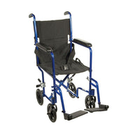 Drive Medical Lightweight Transport Wheelchair, Blue, 19" Seat-Blue, Aluminum