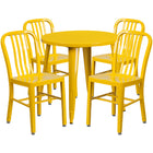 30'' Round Yellow Metal Indoor-Outdoor Table Set with 4 Vertical Slat Back Chairs [CH-51090TH-4-18VRT-YL-GG]-Metal Cafe Table