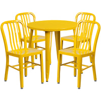 30'' Round Yellow Metal Indoor-Outdoor Table Set with 4 Vertical Slat Back Chairs [CH-51090TH-4-18VRT-YL-GG]-Metal Cafe Table
