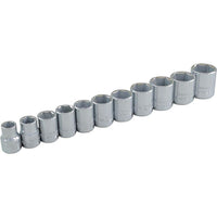 Gray Tools 11 Piece 3/8" Drive 6 Point Metric, Standard Chrome Socket Set, 9mm-19mm-Contains Sizes: 9, 10 , 11, 12, 13, 14, 15, 16, 17, 18, 19mm.