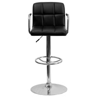 Flash Furniture Contemporary Black Quilted Vinyl Adjustable Height Barstool with Arms & Chrome Base-Contemporary Style Stool