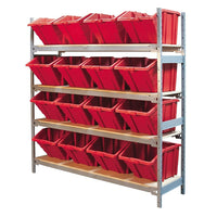 Kleton Wide Span 4 Shelf Shelving with Plastic Bins, Blue-Ideal for storing supplies in warehouses or shops