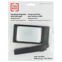 TRU RED Folding-Handle Magnifier with LED Light - 2" x 3-1/2" - 2x Magnification - Black-Great for proofreading and other detail work