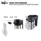 Total Chef 6-Speed Hand Mixer - Black and Stainless Steel-Dishwasher-safe beaters and dough hooks detach with the push of a button for easy cleanup