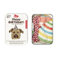 Kikkerland Dog Birthday Kit-Kit includes a Dog Treat Recipe book, bone-shaped cookie cutter, birthday Hat, "Happy Birthday" banner and confetti