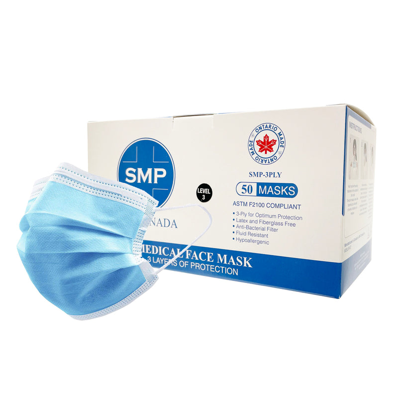 SMP Canadian ASTM Level 3 3-Ply Adult Face Masks - Blue - 2 Packs