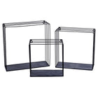Truu Design Grid Floating Wall Shelves with Hooks, Set of 2, 12.6 x 6.25 inches, Black-Great for displaying your favourite plants, figurines, candles, and other decorative accessories