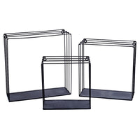 Truu Design Grid Floating Wall Shelves with Hooks, Set of 2, 12.6 x 6.25 inches, Black-Great for displaying your favourite plants, figurines, candles, and other decorative accessories