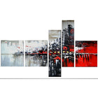 Designart Red & Black Cityscape 5-Panel Canvas Art Print, (PT1101-414)-Print