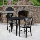 30'' Round Black Metal Indoor-Outdoor Table Set with 2 Vertical Slat Back Chairs [CH-51090TH-2-18VRT-BK-GG]-30"W x 30"D x 29.50"H