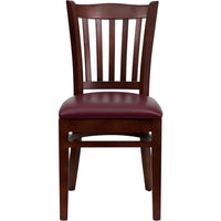 Flash Furniture HERCULES Series Vertical Slat Back Mahogany Wood Restaurant Chair - Burgundy Vinyl Seat-Wood Chair