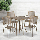 28'' Square Gold Indoor-Outdoor Steel Patio Table Set with 4 Square Back Chairs [CO-28SQ-02CHR4-GD-GG]-Set Includes Table and 4 Chairs