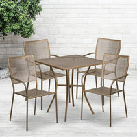 28'' Square Gold Indoor-Outdoor Steel Patio Table Set with 4 Square Back Chairs [CO-28SQ-02CHR4-GD-GG]-Set Includes Table and 4 Chairs