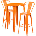 30'' Round Orange Metal Indoor-Outdoor Bar Table Set with 2 Cafe Barstools [CH-51090BH-2-30CAFE-OR-GG]-Metal Cafe Bar Table