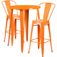 30'' Round Orange Metal Indoor-Outdoor Bar Table Set with 2 Cafe Barstools [CH-51090BH-2-30CAFE-OR-GG]-Metal Cafe Bar Table