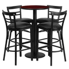 Flash Furniture 24'' Round Mahogany Laminate Table Set with Round Base and 4 Ladder Back Metal Bar Stools, Black Vinyl Seat-Black Powder Coated Chair and Table Frame