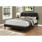 Monarch Specialties 5982Q Queen Size Bed - Brown Leather-Look With Wood Legs-Dark brown wooden legs offer sturdy support for a subtle retro twist