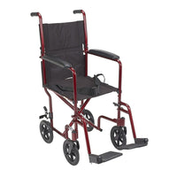 Drive Medical Lightweight Transport Wheelchair, Red, 17" Seat-Red, Aluminum