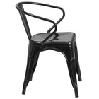 Flash Furniture Commercial Grade Black Metal Indoor-Outdoor Chair with Arms-Curved Back with Vertical Slat