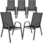 Flash Furniture Brazos Series Black Outdoor Stack Chair with Flex Comfort Material & Metal Frame-Set of 5 Stackable Sling Patio Chairs