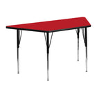 Flash Furniture 24''W x 48''L Trapezoid Activity Table with 1.25'' High Pressure Top and Standard Height Adjustable Legs, Red-Red Laminate