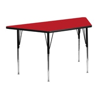 Flash Furniture 24''W x 48''L Trapezoid Activity Table with 1.25'' High Pressure Top and Standard Height Adjustable Legs, Red-Red Laminate