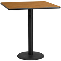 Flash Furniture 42''L Laminate Square Table Top with 24''W x 42"H Round Bar Table Base, Natural (XUNT4242TR24B)-Bar Height Hospitality Table