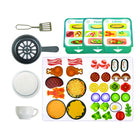 Hape Deluxe Kitchen with Fun Fan Stove-Set includes a recycle bin and other accessories, pre-cut food and a recipe book with six dishes to try
