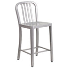 Flash Furniture 24" High Silver Metal Indoor-Outdoor Counter Height Stool with Vertical Slat Back-500 lb. Weight Capacity