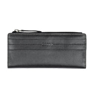 Roots Ladies Slim Clutch Wallet with Top Zipper - Black-Black - Leather