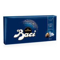 Baci Perugina Chocolate Original Dark Box - 225g-This Baci Perugina Original Dark comes in an elegant and precious blue box filled with the Baci classic whole hazelnut chocolate pieces, the heart of gianduia covered with fine dark chocolate with a hint of vanilla and topped with a hazelnut.