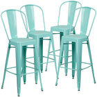 Flash Furniture Commercial Grade 30" High Mint Green Metal Indoor-Outdoor Barstool with Back-Curved Back with Vertical Slat