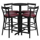 Flash Furniture 24" Round Black Laminate Table Set with X-Base & 4 Two-Slat Ladder Back Metal Barstools - Burgundy Vinyl Seat-Bar Height Table and Stool Set