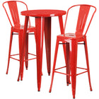 24'' Round Red Metal Indoor-Outdoor Bar Table Set with 2 Cafe Barstools [CH-51080BH-2-30CAFE-RED-GG]-Round Metal Bar Set