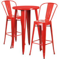 24'' Round Red Metal Indoor-Outdoor Bar Table Set with 2 Cafe Barstools [CH-51080BH-2-30CAFE-RED-GG]-Round Metal Bar Set