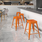 Flash Furniture 24" High Backless Orange Metal Indoor-Outdoor Counter Height Stool with Square Seat-Backless Design