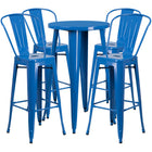 24'' Round Blue Metal Indoor-Outdoor Bar Table Set with 4 Cafe Barstools [CH-51080BH-4-30CAFE-BL-GG]-Metal Cafe Bar Table