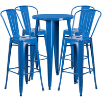 24'' Round Blue Metal Indoor-Outdoor Bar Table Set with 4 Cafe Barstools [CH-51080BH-4-30CAFE-BL-GG]-Metal Cafe Bar Table