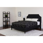 Flash Furniture Brighton Queen Size Tufted Upholstered Platform Bed with Pocket Spring Mattress - Black Fabric-Arched Headboard
