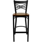 Flash Furniture HERCULES Series Black "X" Back Metal Restaurant Barstool - Cherry Wood Seat-Metal Barstool