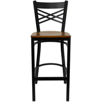 Flash Furniture HERCULES Series Black "X" Back Metal Restaurant Barstool - Cherry Wood Seat-Metal Barstool