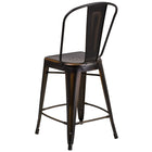 Flash Furniture 24" High Distressed Copper Metal Indoor-Outdoor Counter Height Stool with Back-Drain Holes in Seat