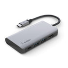 Belkin 4-in-1 USB-C Multiport Adapter - Grey-The aluminum finish matches popular devices, giving you a sleek solution for your office, home, or on the go