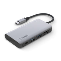 Belkin 4-in-1 USB-C Multiport Adapter - Grey-The aluminum finish matches popular devices, giving you a sleek solution for your office, home, or on the go