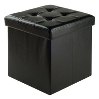 Winsome Ashford 15" x 15" Ottoman with Storage, Faux-Leather, Black (20415)-Ottoman with storage