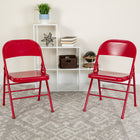 Flash Furniture HERCULES Series Triple Braced & Double Hinged Metal Folding Chair - Red-Non-Marring Floor Glides