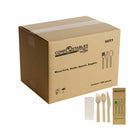 Globe Commercial Products Compostable Wooden Cutlery - 6.5" Knife - Fork - Spoon and Napkin in Paper Bag - 500 Pack-500 packages