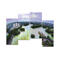 Designart Asian Cityscape on the Water, 4 Piece Gallery-wrapped Canvas Art, (PT2033-271)-Print