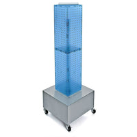 Azar Displays 40" x 8" x 8" 4-Sided Interlocking Pegboard Display Tower with Wheels, Blue (703386-BLU)-Revolves on a wheeled metal base
